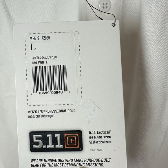 5.11 Tactical Series Long Sleeve White T Shirt Pen Pocket Size Large - Picture 6 of 8